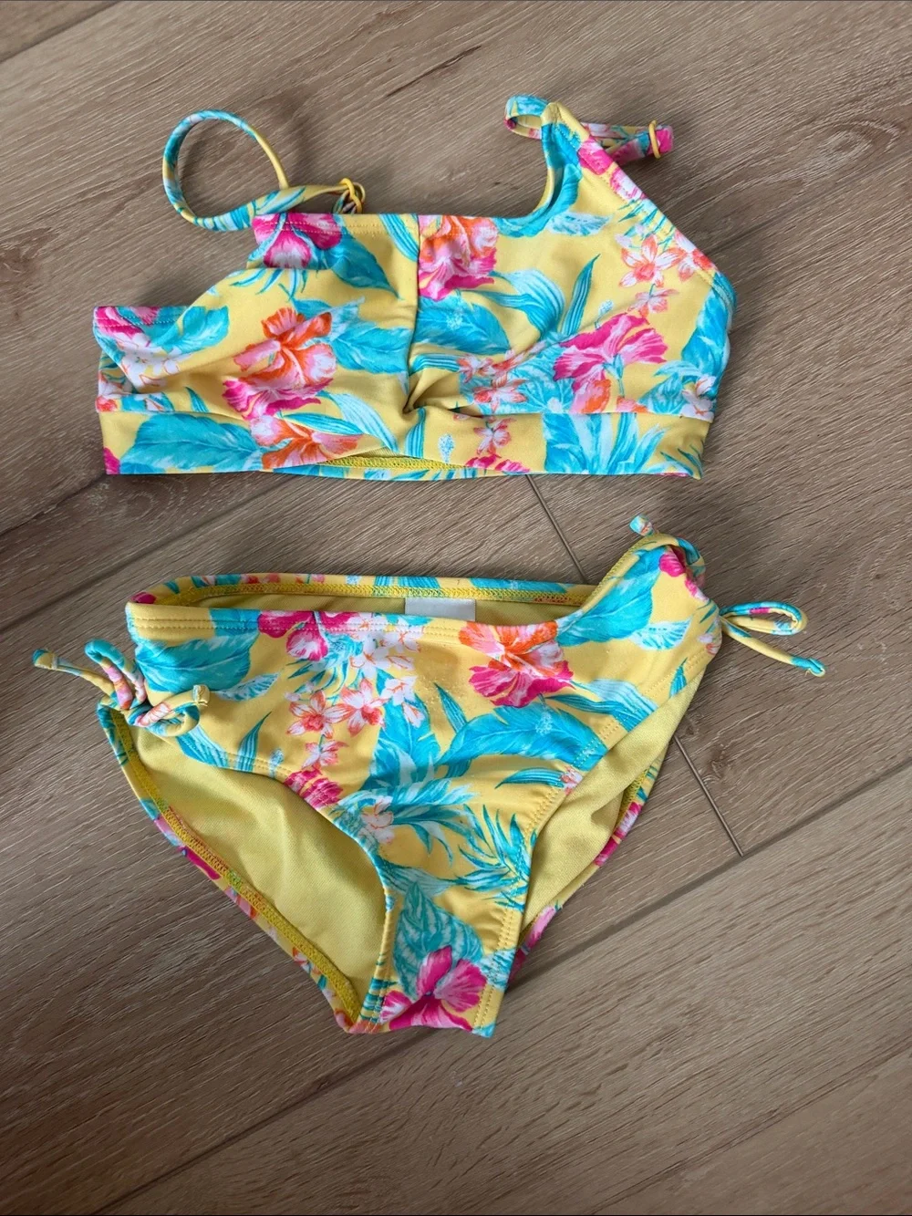 art class Yellow Floral Two-Piece Girls Swim Set with Turquoise & Pink Accents
